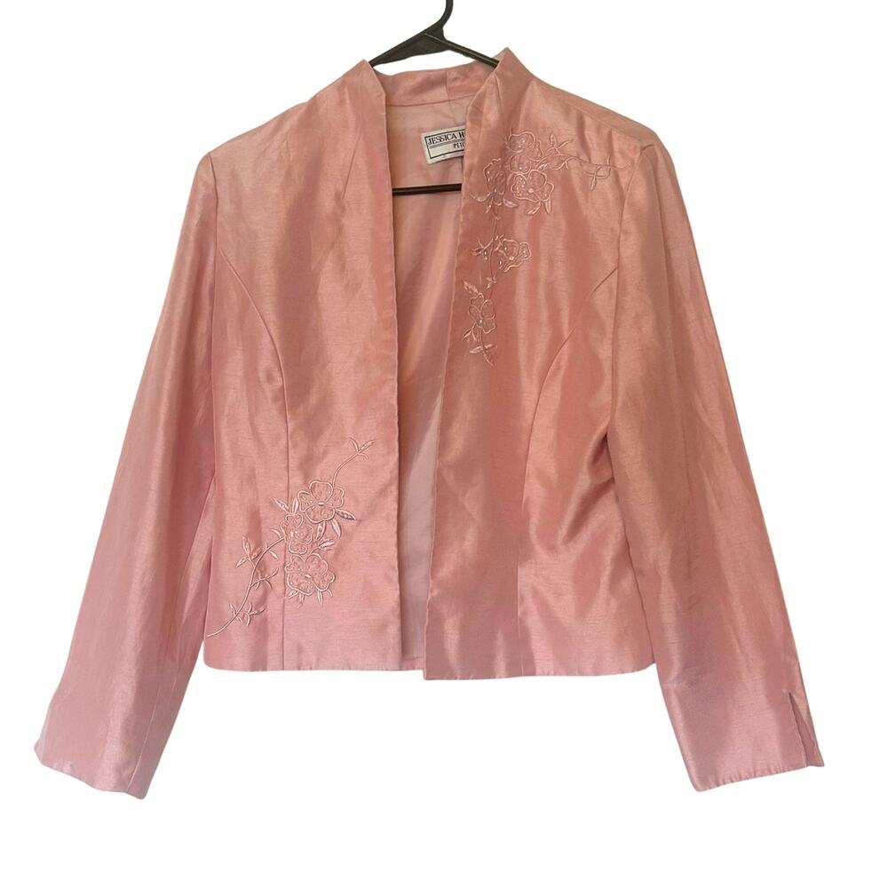 Vintage 90s Jessica Howard Petite Small Embroidered Beaded Blazer Pink Jacket